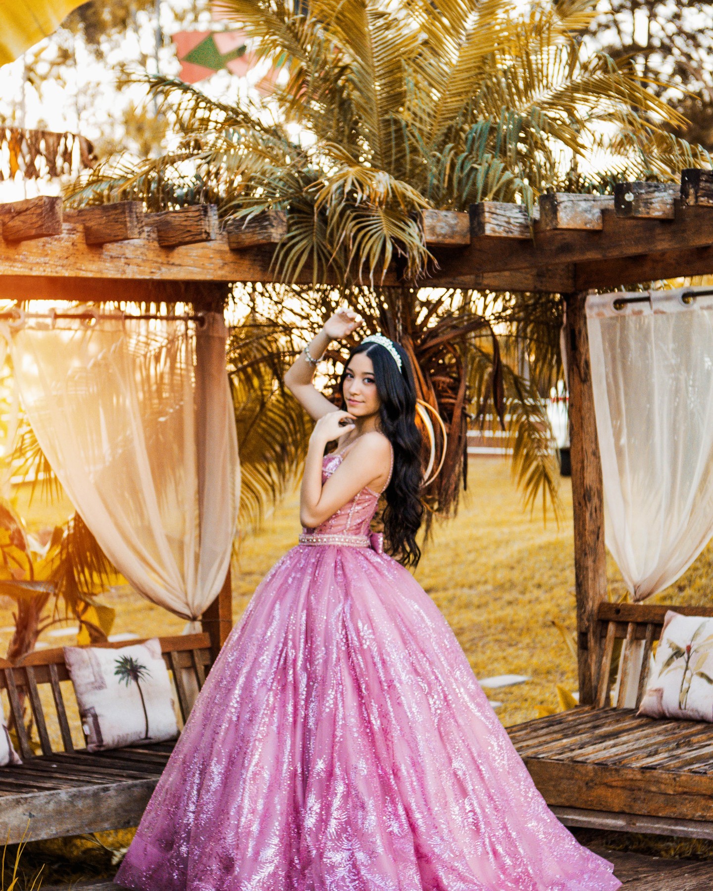 Debutante com vestido rosa
